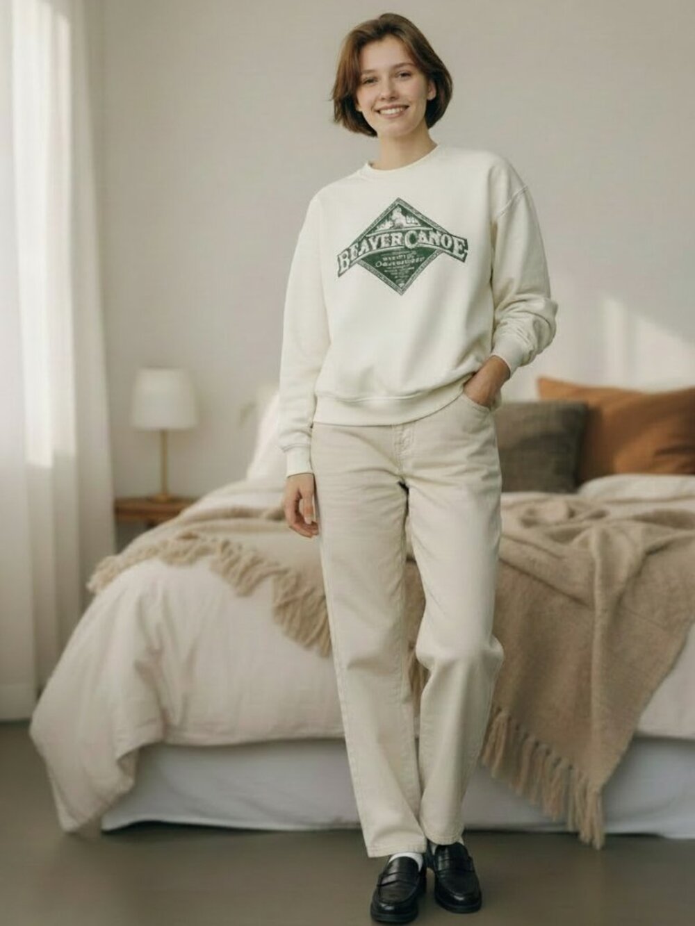 Roots Beaver Canoe sweatshirt, 100% cotton, off-white, womens XS